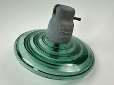 Vintage Large Green Glass Disc Saucer Suspension High Voltage Power Insulator picture