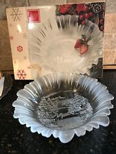 Mikasa Winter Dreams Frosted Serving Bowl, Etched Winter Scene, Clear Glass, LN picture