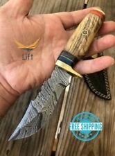 Custom Handmade Forged Damascus Steel HUNTING Knife W/ Wood & Brass Guard Handle picture