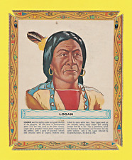 c1960 KELLOGG'S SUGAR POPS Box Back - FAMOUS INDIAN CHIEFS DRAWINGS - LOGAN picture