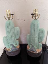 Vintage Cactus Lamps Plaster Kitschy Retro Mint Green Pastel Southwestern Desert picture