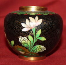 Vintage Small Ornate Floral Enamel Brass Potbelly Vase picture