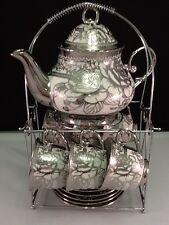 20 piece Tea Sets - Tea Pot + 6 Cups & Saucers + Rack. Silver set 3 oz cups picture