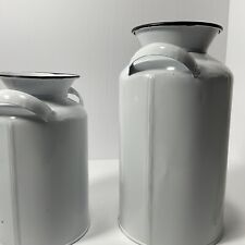 2 ASHLAND CONTEMPORARY WHITE METAL TIN JAR DECORACTIVE CONTAINERS VASE picture