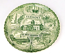 Vintage 1960's Vermont The Green Mountain State Green Souvenir Plate 9.25