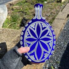 Antique Pocket Flask Cobalt Blue / Milk Glass / Clear Cut Overlay Pontil Bottle picture