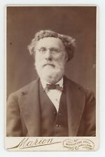 Antique c1890s ID'd Cabinet Card Beard Man Named Daniel Mills Glasses Lowell, MA picture