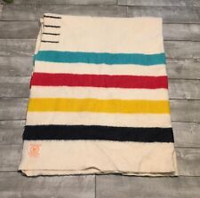 Vintage Hudson’s Bay 4 Point Wool Blanket Multi Stripe Double 66” Wide 82” Tall picture