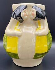 Vintage Old Ladies Witch Peasant Baba Yaga Good Luck Pitcher Jug Farmhouse 56oz picture