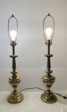 Pair Of Stiffel MCM Heavy Brass Hollywood Regency Column/Urn/Trophy Table Lamps picture