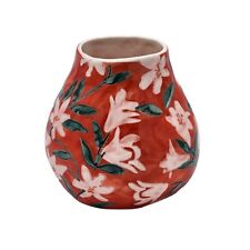 Anthropologie Ceramic  Vase Floral Coral Green 5.5