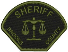 SHERIFF BROOKS COUNTY EMB patches 3.25x4.5 VELCR@ ON BACK OD GREEN ON BLACK picture