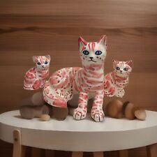 Italian Majolica Art Pottery Pink Cat & Kittens picture