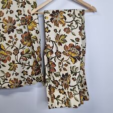 Vtg Lot 2 MCM Country Curtain Pinch Pleats 53x46 Brown Orange Tan Floral Woven  picture