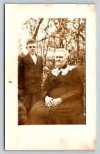 RPPC Small Boy Stands Near Sitting Grandma AZO 1904-1918 ANTIQUE Postcard 1355 picture