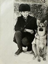1970s Smiling Handsome Young Man Sitting with a Shepherd dog Vintage Photo picture