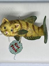  Comical Cat Fish Ornament Figurine Striped Cat With Fish Tail Fins - EUC picture