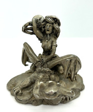 VTG Spoontiques Pewter Medusa Figure Holding Crystal Ball w/Dragon 1986 CM630 picture
