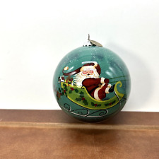2015 Pier 1 Imports Glass Ball Christmas Ornament, Santa Sleigh Reindeer picture