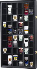 52 Slots Shot Glass Display Case with Lockable Door Solid Wood Cabinet picture