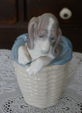 VINTAGE Lladro Porcelain Dog Figurine Dog in Basket #1128, Spain picture