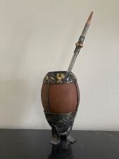 Vintage Silver 800 Footed Yerba Mate Gourd Bombilla Cup picture