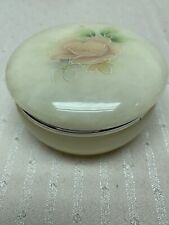 Vintage Trinket Box Alabaster Made In Italy  Gold Tone And Floral 3.5”x2”t Stone picture