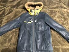  AVIREX SHIPMAN'S LEATHER JACKET Men's Hooded Coat Size M Navy / Yellow Rare picture