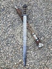 Custom Handmade Damascus Viking Sword, Battle Ready Sword with Leather Sheath picture
