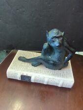 Vintage Bronze Monkey On Curiosity Shop Book Bookend Sculpture Figurine picture