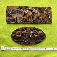 African Hand Crafted Wood Art - Elephant Scene 2 Piece Wall Mount 6inch picture