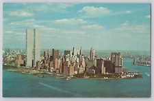 Postcard Aerial View of Lower Manhattan, New York - Twin Towers picture