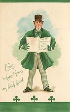 Embossed St. Patrick's Day Postcard Man Wearin O The Green Irish Heart L&E 2259 picture