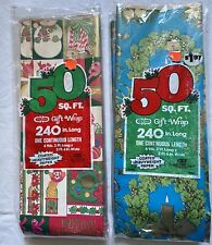 Vintage Cleo Christmas Wrapping Paper Flat Sheet 2 Packs 240”L~ 50 Sq Ft Each picture