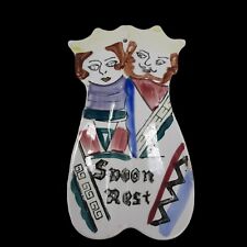 Vintage King Queen Man Woman Double Spoon Rest Hand Painted Kitchen Cards Chess picture