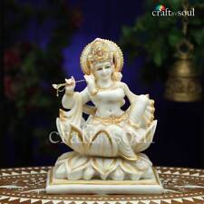 Krishna Lotus Sculpture Marble Lord Statue Hindu God Pooja Figurine Sculpture  picture