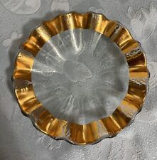 Vintage 1985 Signed Annieglass Crackled Gold Ruffled Edge Dish 7 1/2” ~Rare~ picture