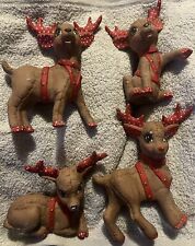 Set Of Four Vintage-Kimple Ceramic Mold Reindeer Figurine Hand Painted picture