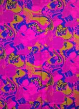 RARE Vintage MOD Psychadelic Floral CREPE FABRIC Jahaca Prints NEON PINK 3+ YDS picture