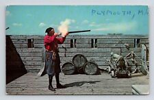 Plymouth Massachusetts MA Man Firing Matchlock Musket Canons Barrels Postcard picture