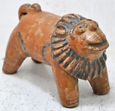 Antique Terracotta Lion Figurine Original Old Hand Crafted Painted picture