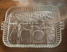 Vntg *RARE* Clear Indiana Glass Co Divided “Fruit” Relish Tray  w/Bubble Handle picture
