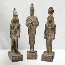RARE EGYPTIAN ANTIQUES 3 Stone Statues Large Of God Osiris, Horus, Goddess Isis picture