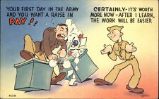 WWII US Army comic new soldier asking for raise on first day ~ 1940s military picture