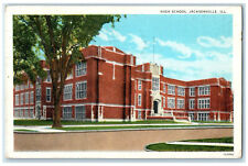 1935 View of High School Jacksonville Illinois IL Vintage Posted Postcard picture
