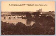 Tours General Birds Eye View Stone Bridge Loire Sepia Bridge Waterway Postcard picture