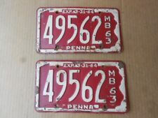 1963 PA Pennsylvania 49562 Motor Boat License Plate Pair Original Tag Set picture