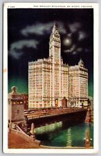 Illinois Chicago Night View Wrigley Building Skyscraper Moonlight WOB Postcard picture