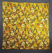 Vintage 70s Floral Tablecloth 46x46 Orange Yellow Olive Green Mod Handmade  picture