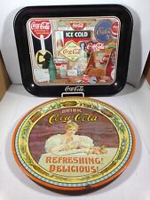 Pair of Coca Cola Tin Serving Trays Round and Rectangle picture